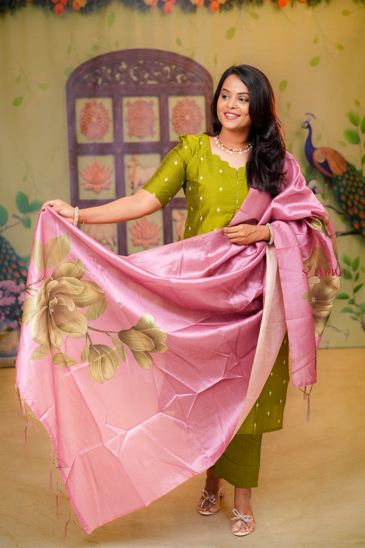 Yaaz-Green raw silk Kurta 3 piece set