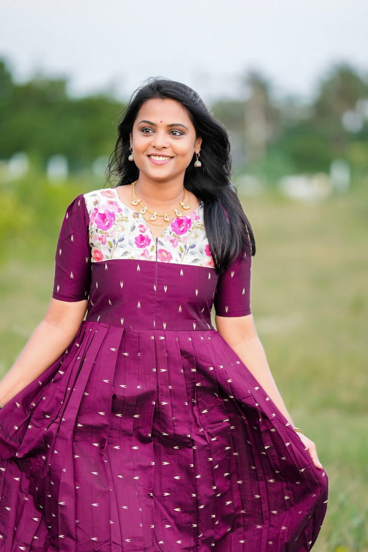 Durga Raw silk maxi Dress With Lining