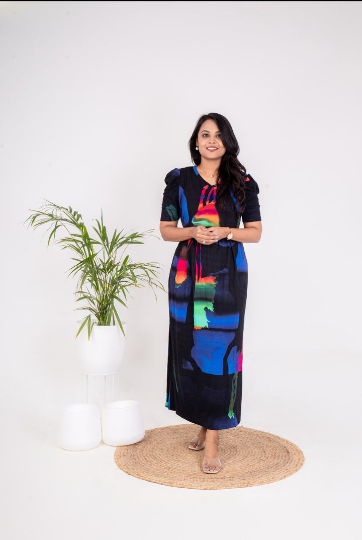 Maxi rainbow Ribbed Dress