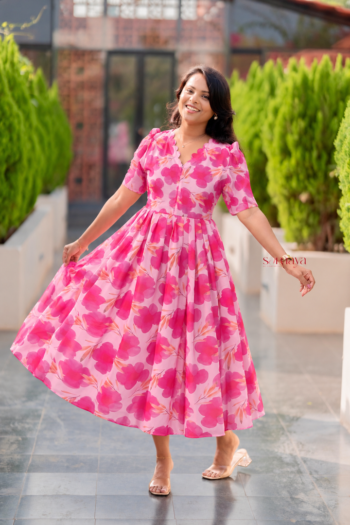 Lila georgette casual  Dress With Lining ( No-Iron Everyday Dress)