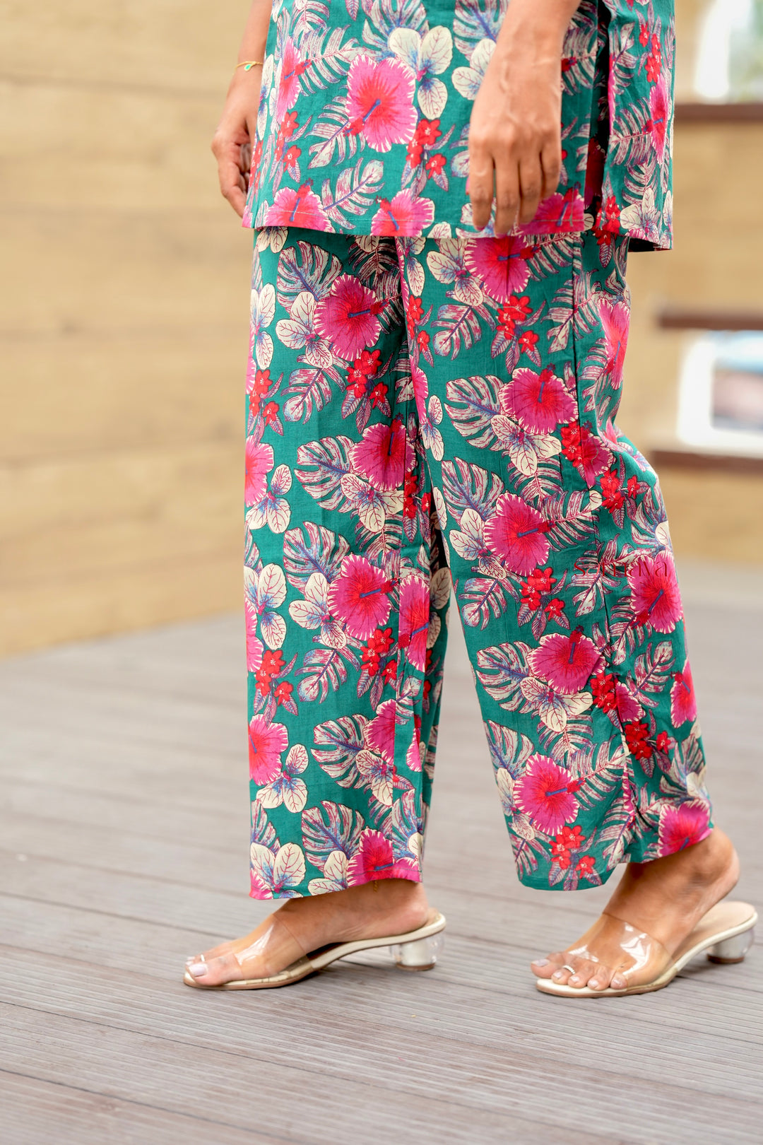 HAASYA-Green Maroon Night Co-ord Set