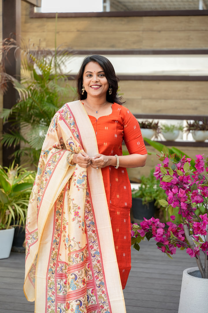 Alagu 3 piece raw silk suit set with Dupatta ( ready to dispatch)