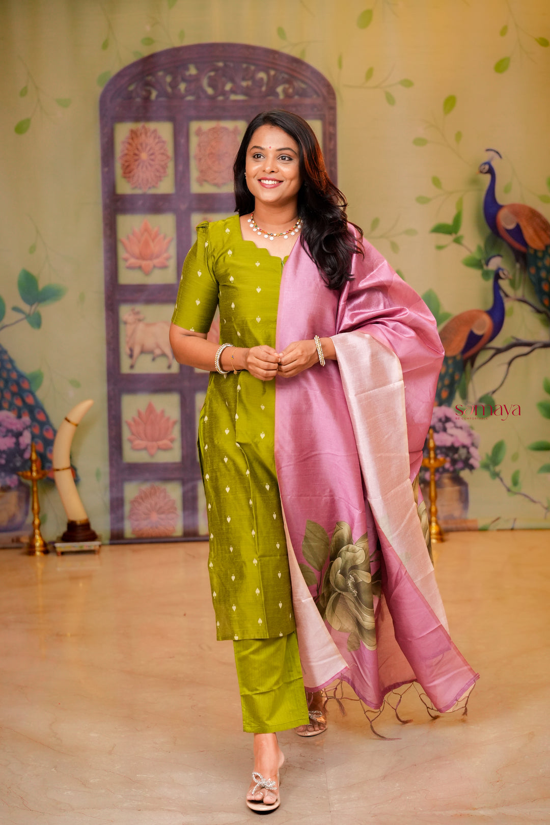 Yaaz-Green raw silk Kurta 3 piece set