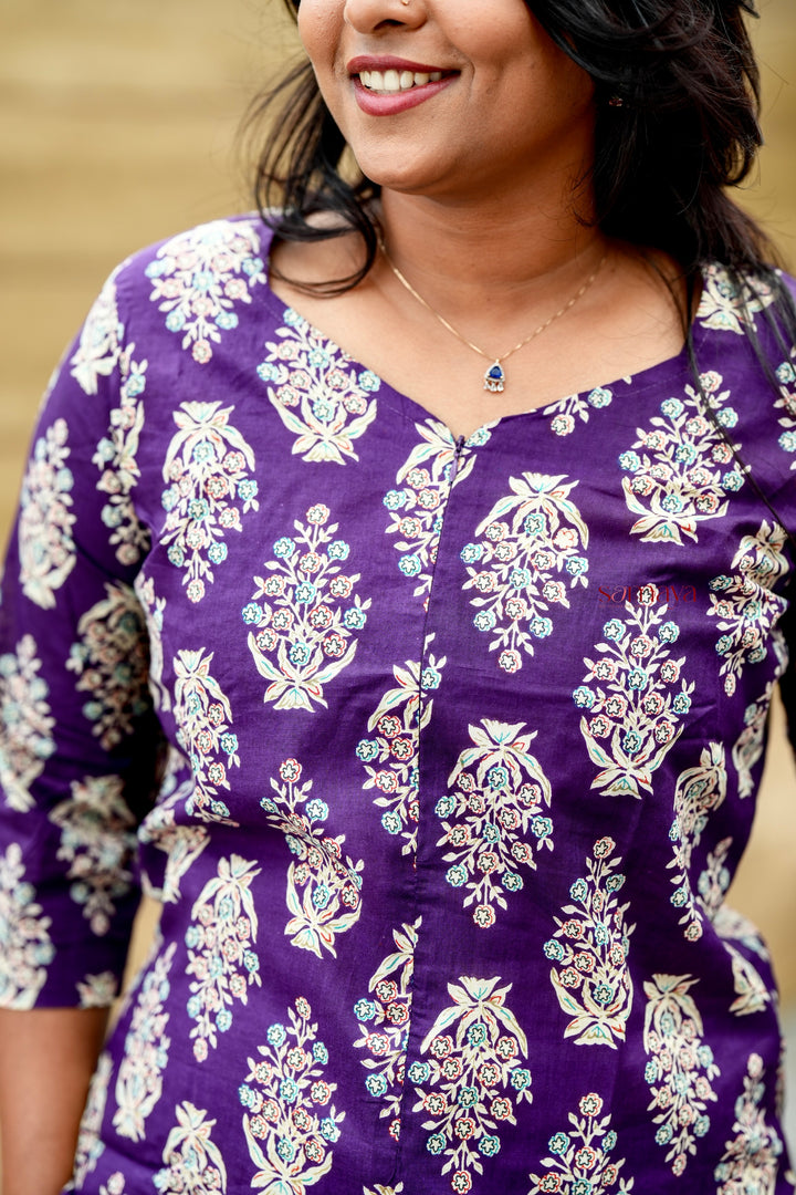 Purple flower Night Co-ord Set