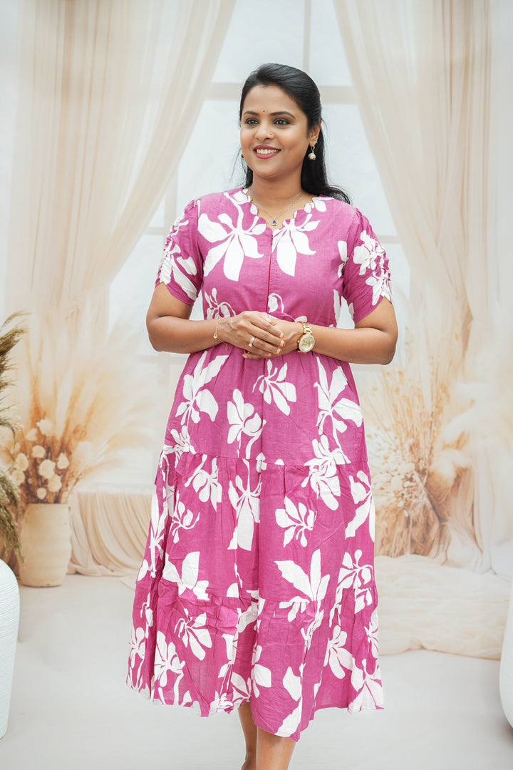 Mauve floral Casual Dress With Lining