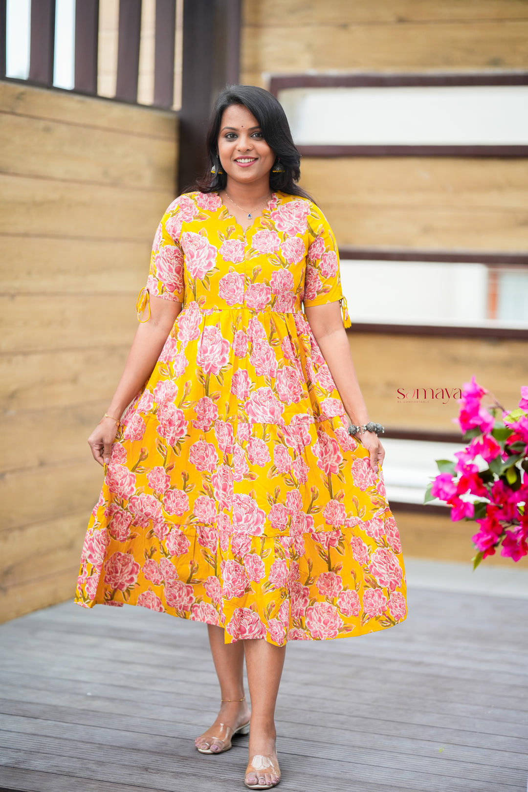 Manjal  casual Dress With Lining