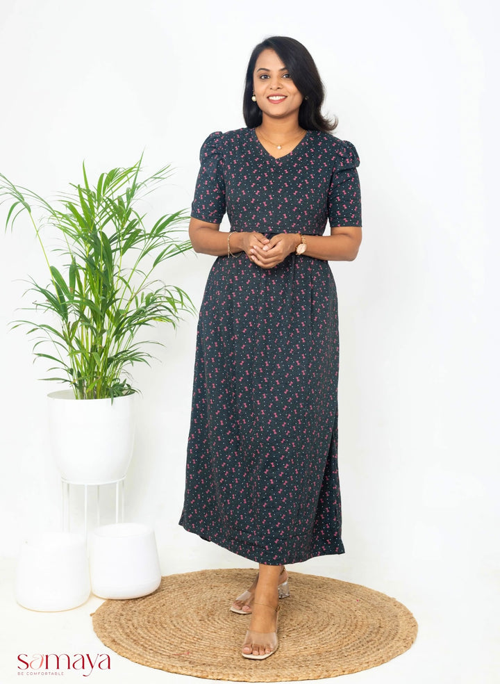 Maxi  Ribbon Grey Light Weight Dress ( minor embroidery variation so sold at t sale price)