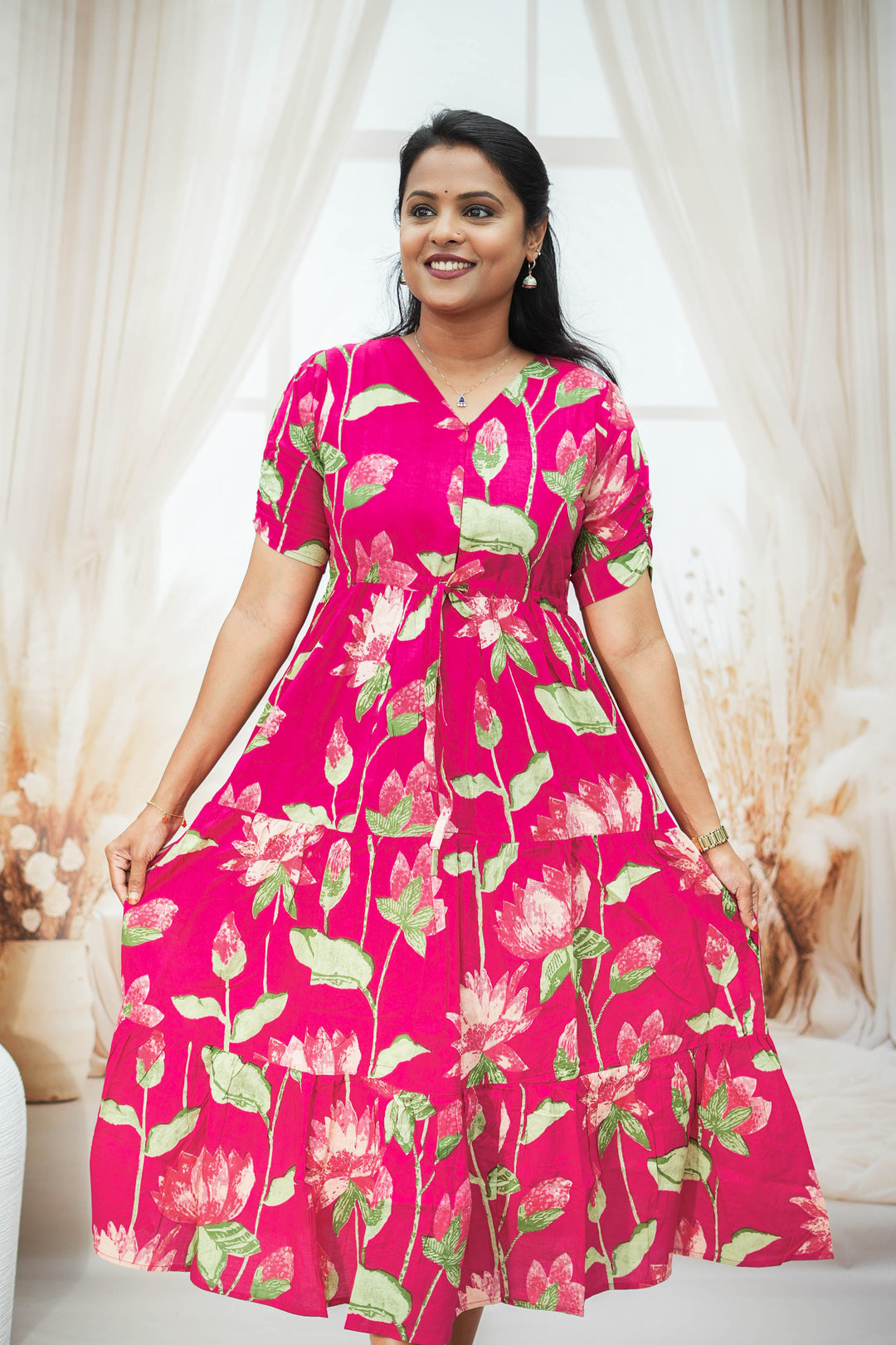 Pink Casual Dress With Lining