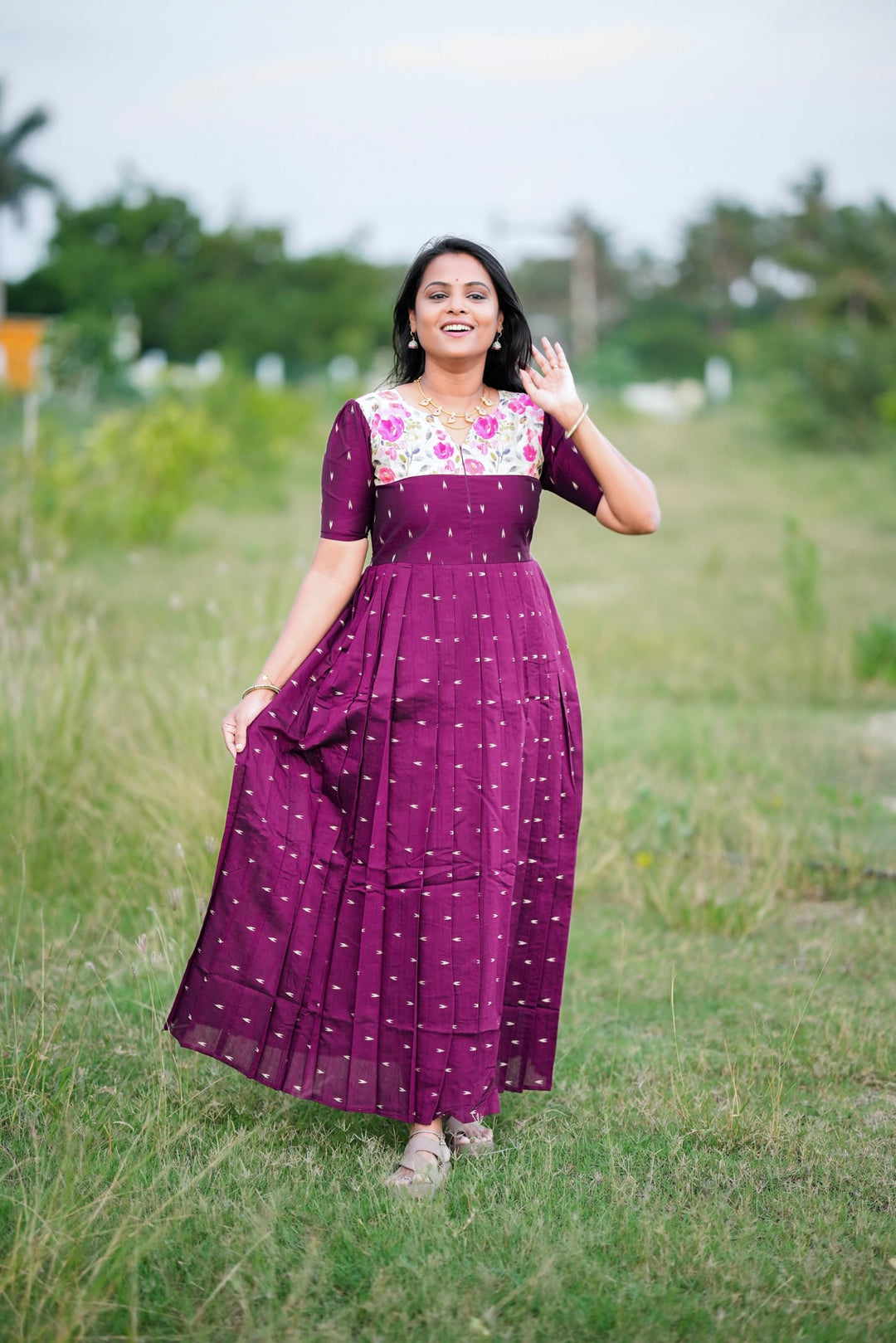 Durga Raw silk maxi Dress With Lining
