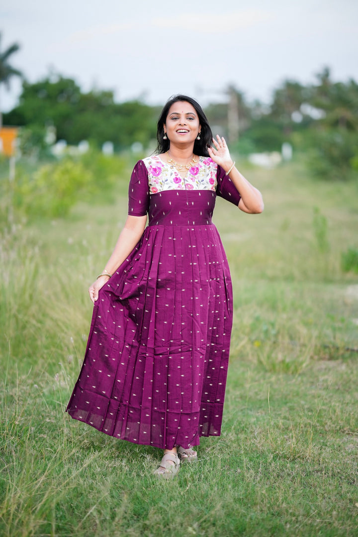 Durga Raw silk maxi Dress With Lining