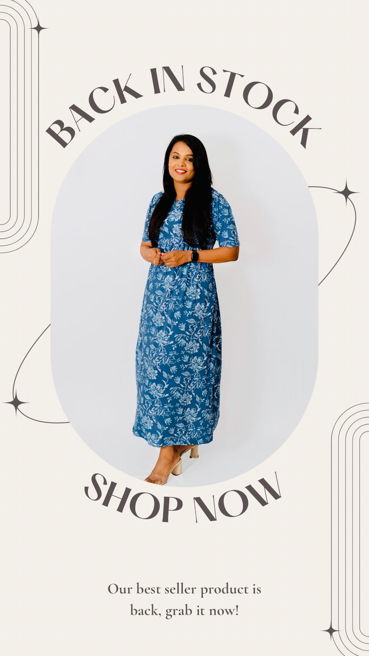 Maxi Blue floral  - light weight( Minor embroidery variationso sold at sale price )