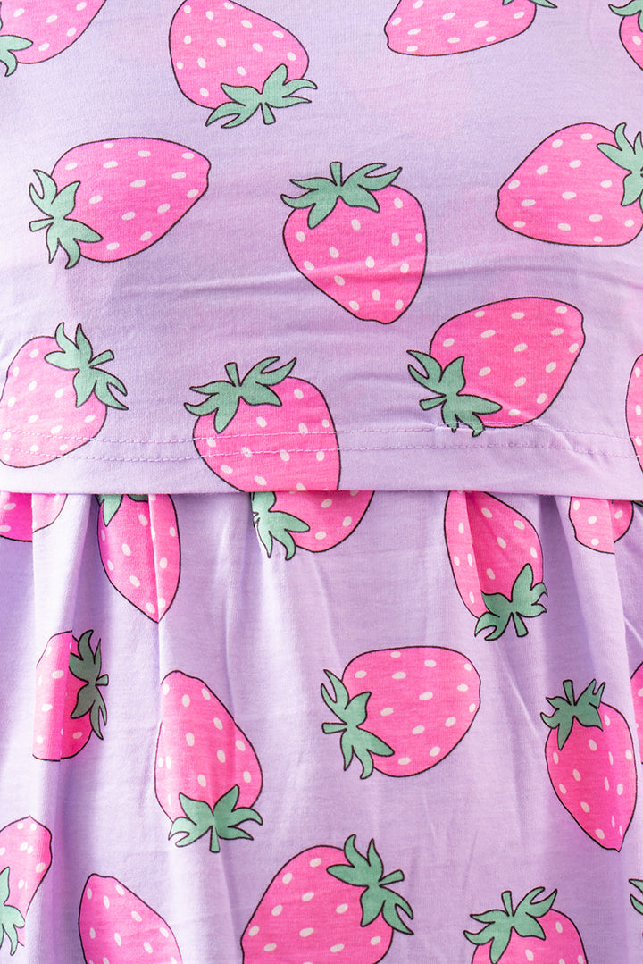 Midi Purple Strawberry Dress light weight( Minor embroidery variation )