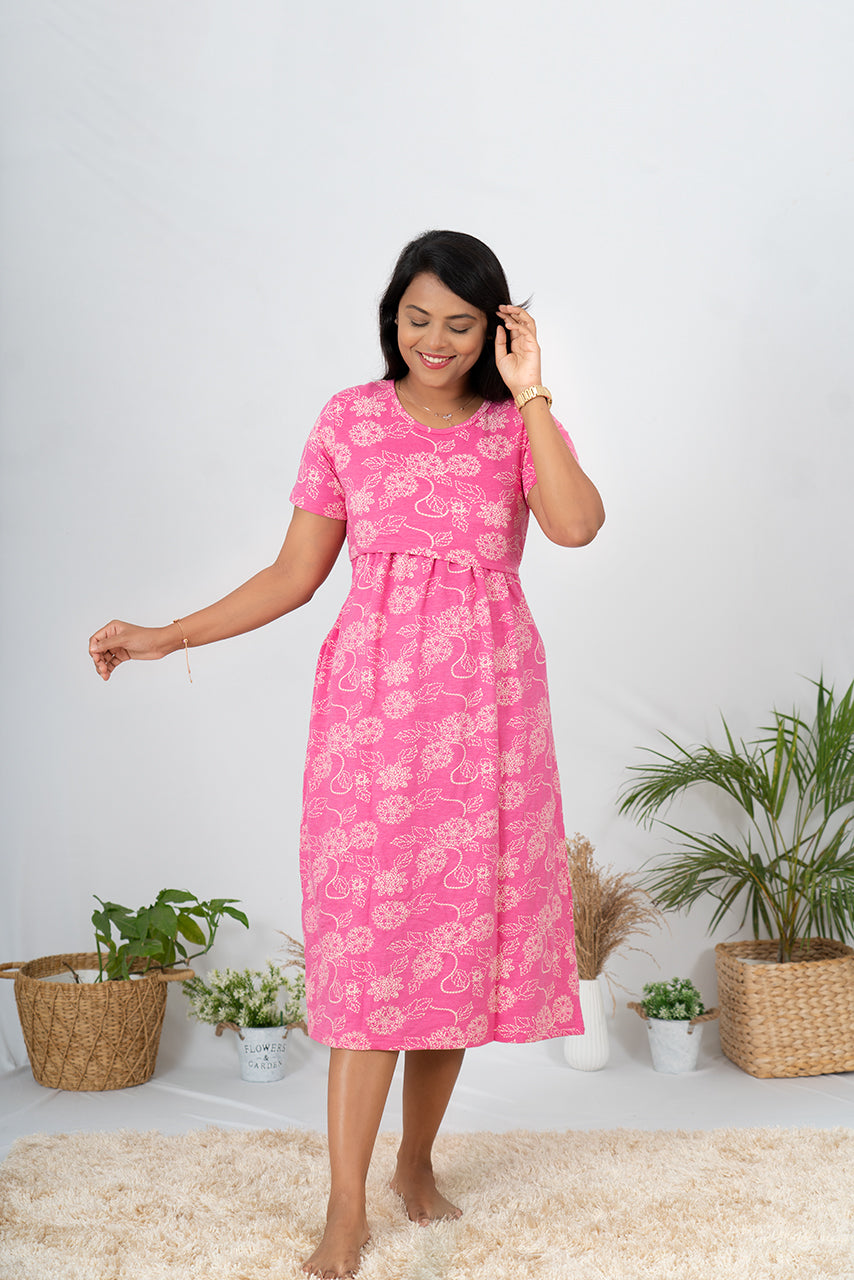 Midi Pink Flower Dress( Minor embroidery variation so sold at sale price )