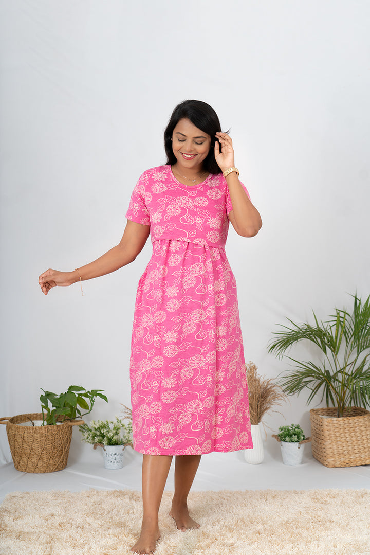 Midi Pink Flower Dress( Minor embroidery variation so sold at sale price )