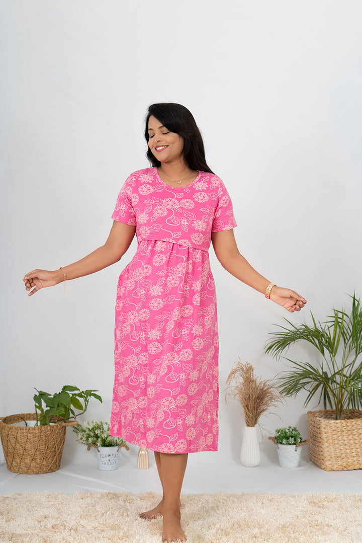 Midi Pink Flower Dress( Minor embroidery variation so sold at sale price )