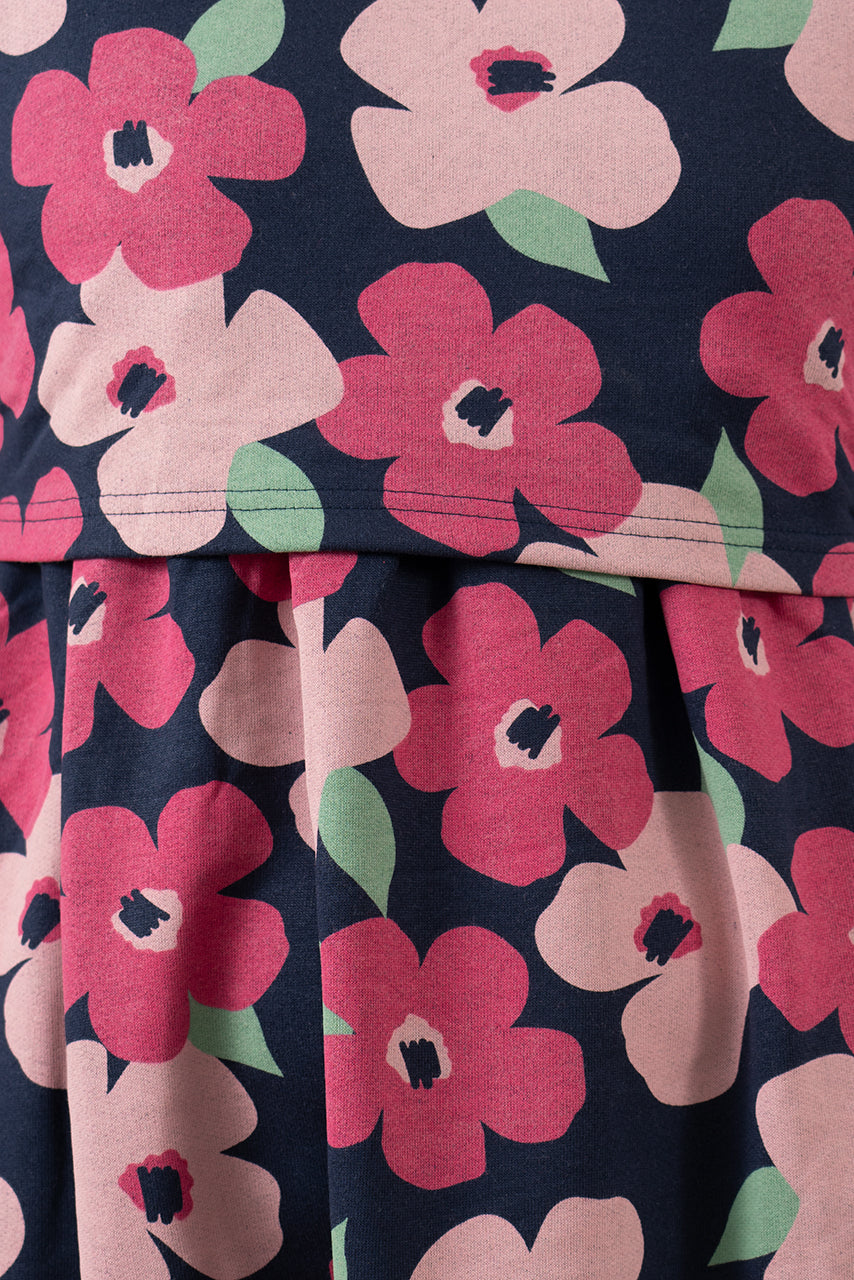 Midi Navy Pink Floral Dress thick winter (Minor embroidery variation so sold at sale price )