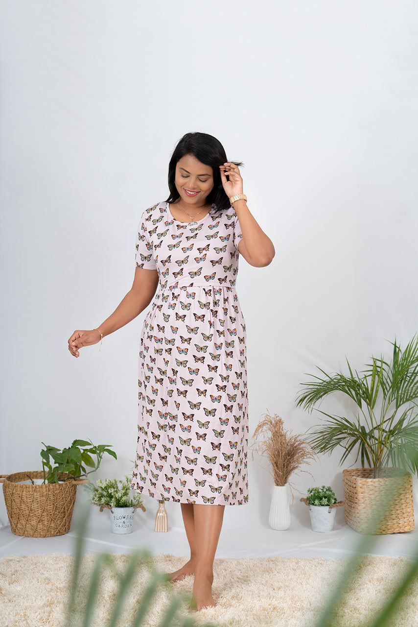 Midi Lavender Butterfly Dress light weight( Minor embroidery variation so sold at sale price )