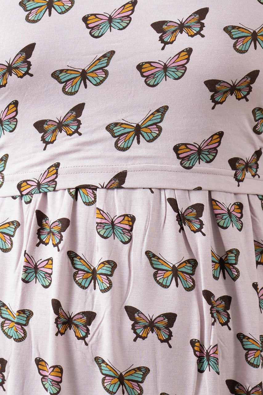 Midi Lavender Butterfly Dress light weight( Minor embroidery variation so sold at sale price )