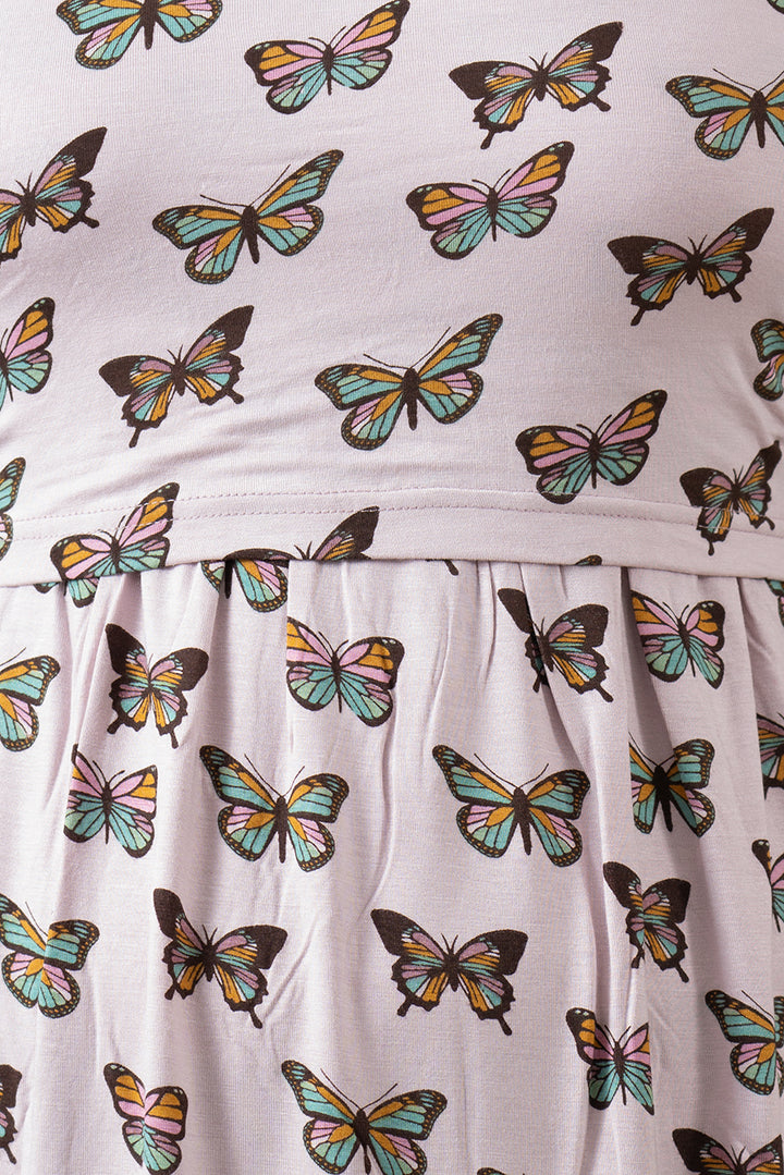 Midi Lavender Butterfly Dress light weight( Minor embroidery variation so sold at sale price )