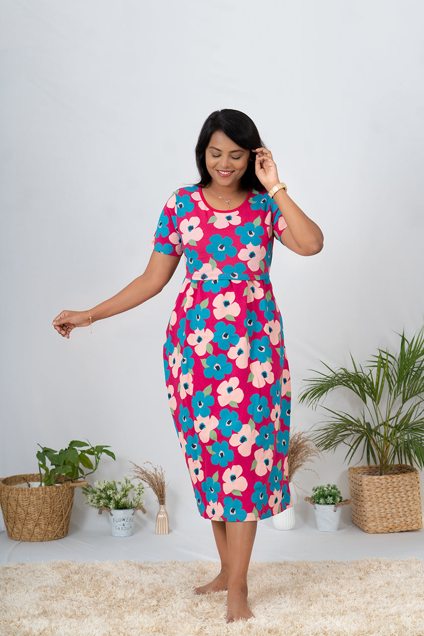 Midi Hot Pink thick cotton winter( Minor embroidery variation so sold at sale price )