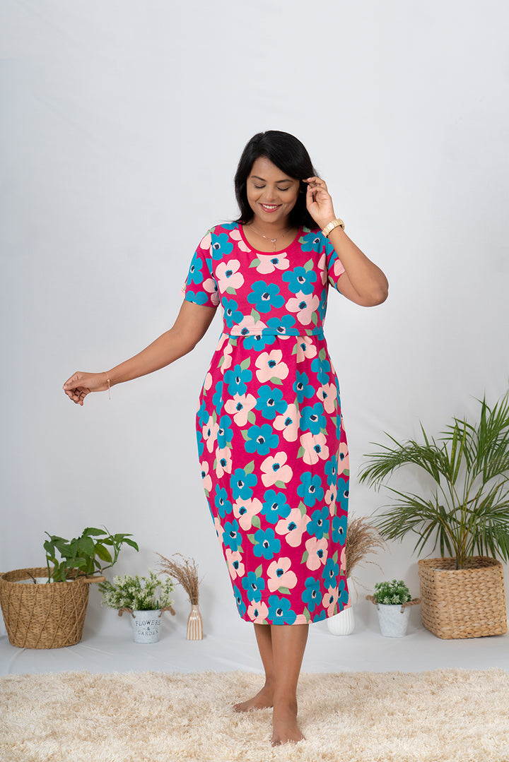 Midi Hot Pink thick cotton winter( Minor embroidery variation so sold at sale price )
