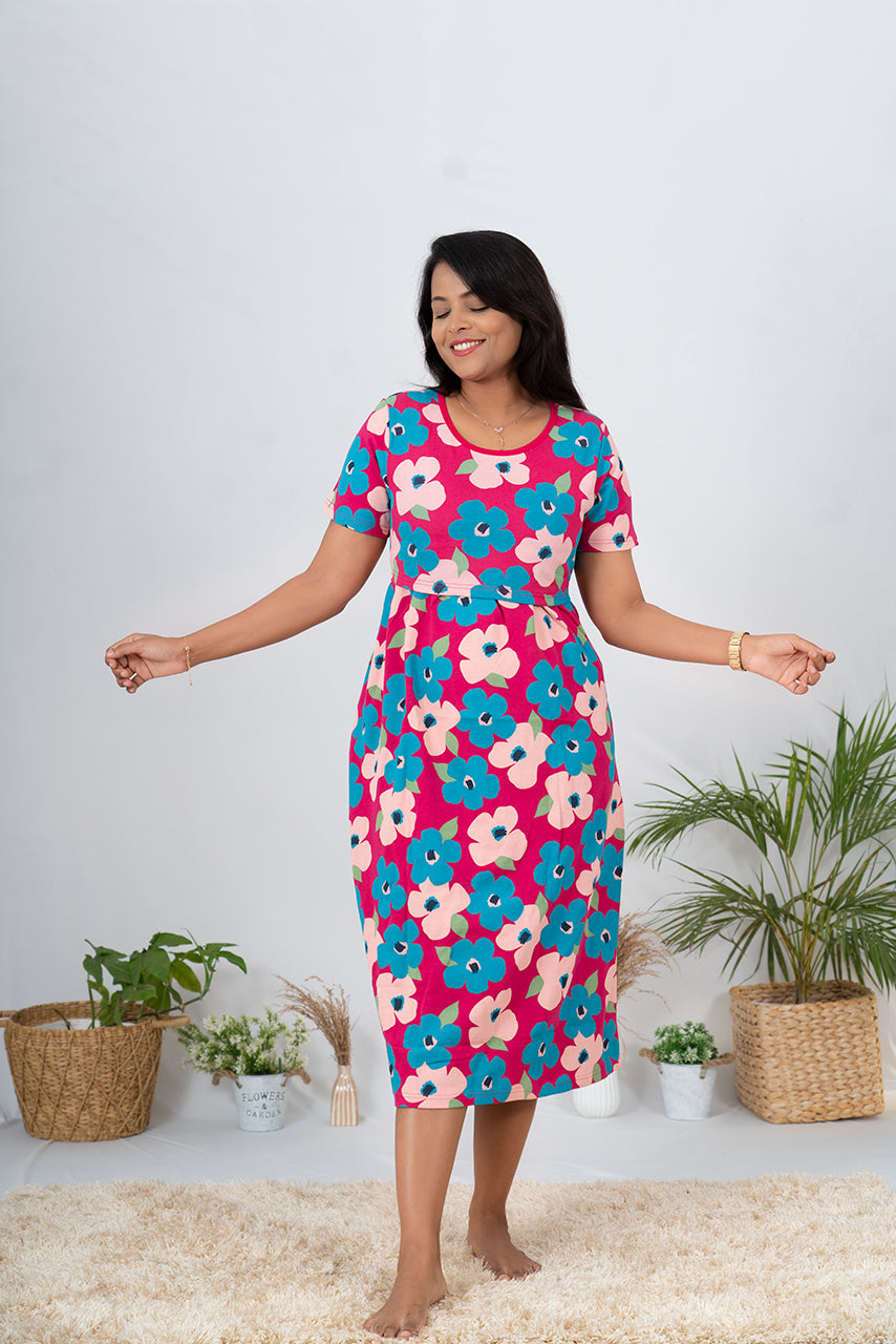 Midi Hot Pink thick cotton winter( Minor embroidery variation so sold at sale price )