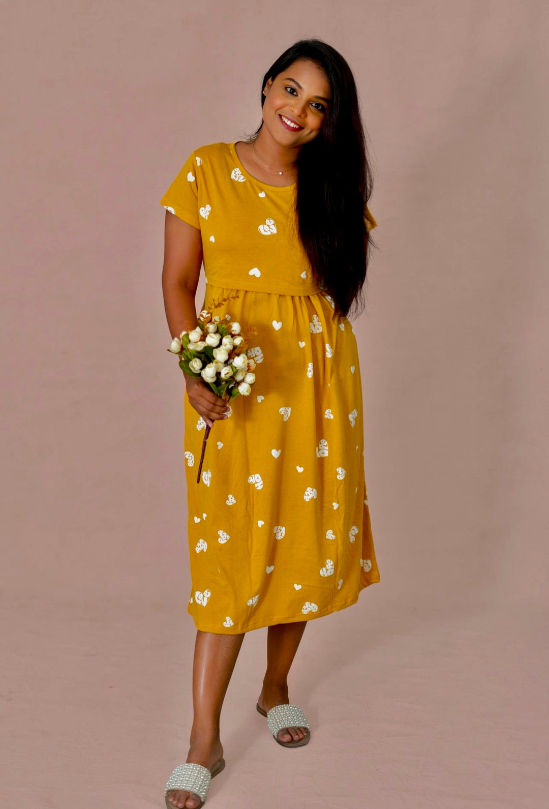 Midi Mustard Love Ribbed( Minor embroidery variation )