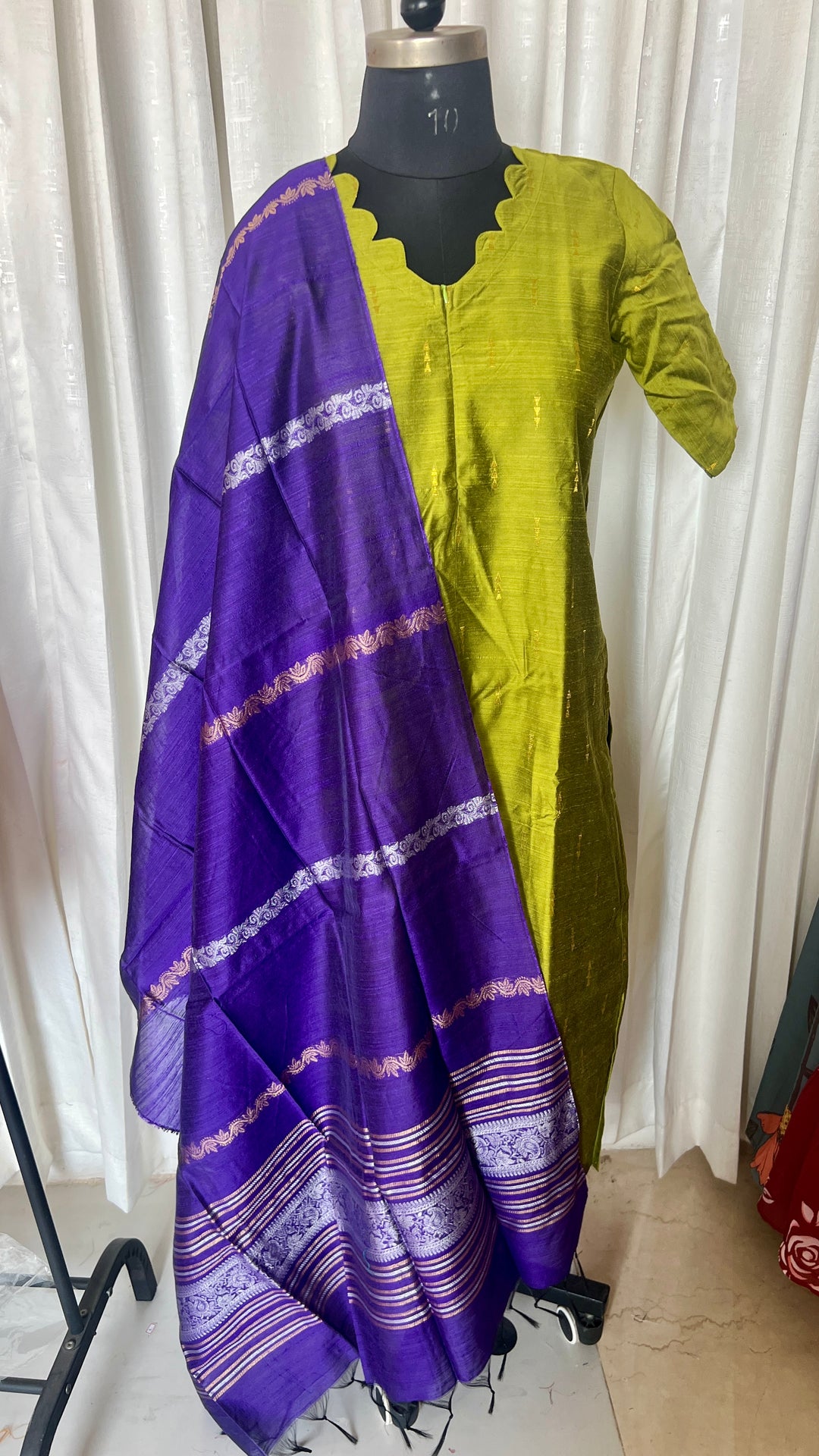 Anjali- green  raw silk Kurta 3 piece set
