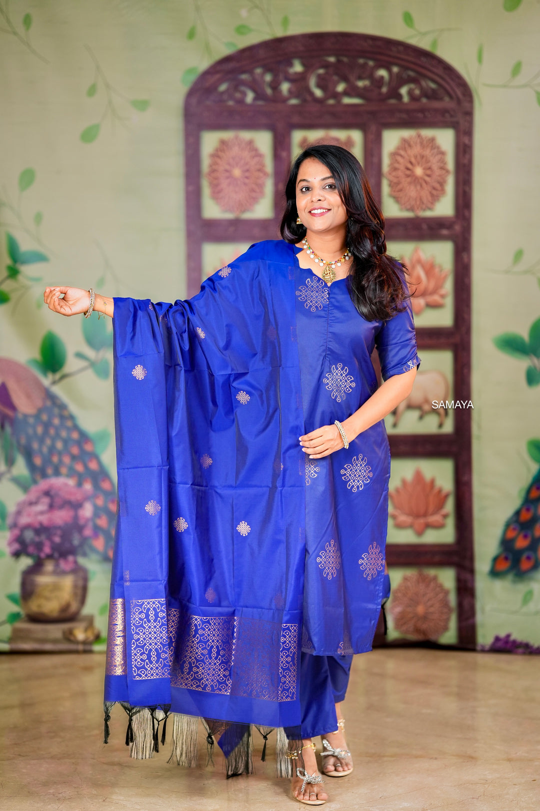Kollam -blue 3 piece soft silk set