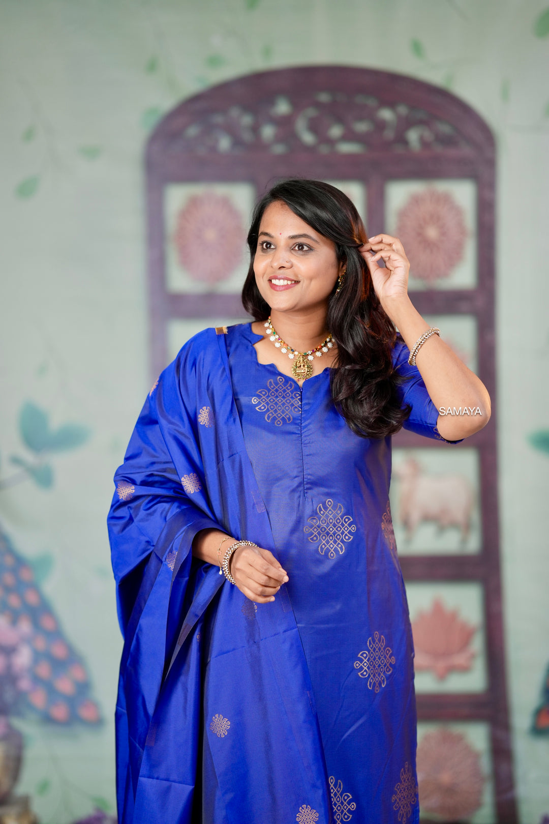 Kollam -blue 3 piece soft silk set
