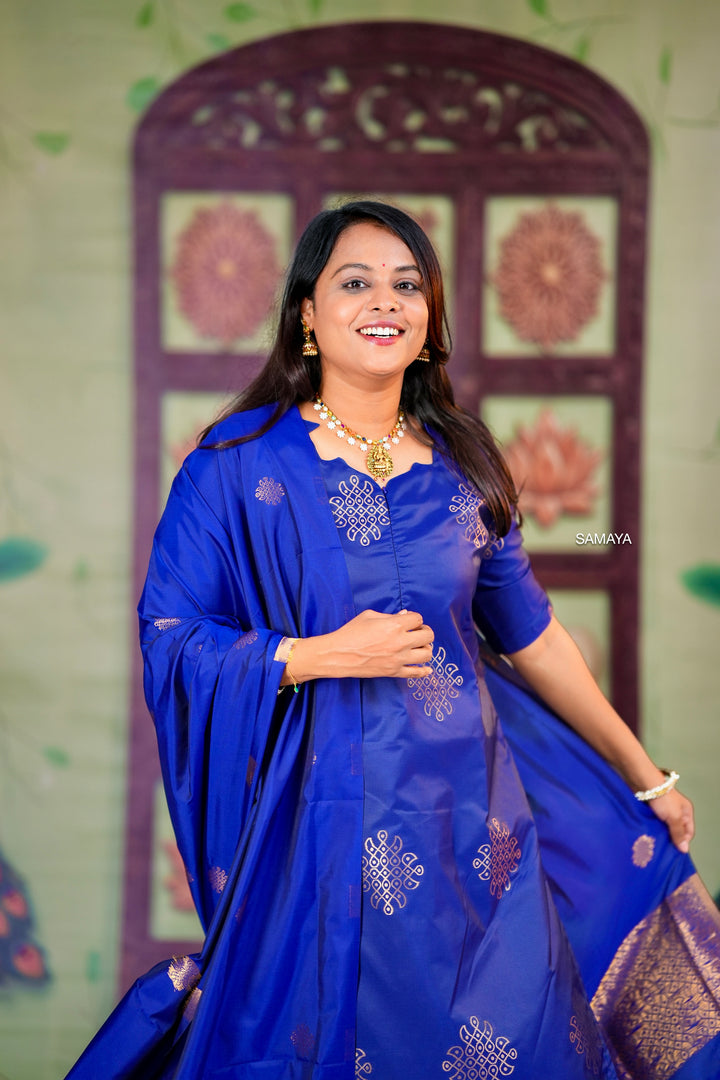 Kollam -blue 3 piece soft silk set