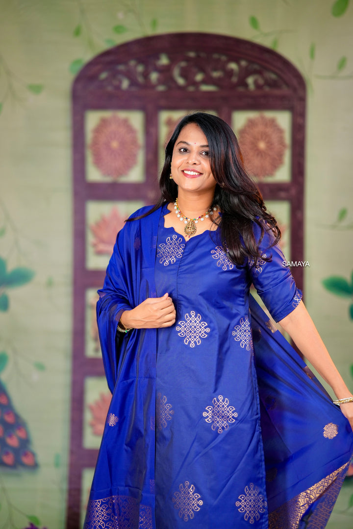 Kollam -blue 3 piece soft silk set