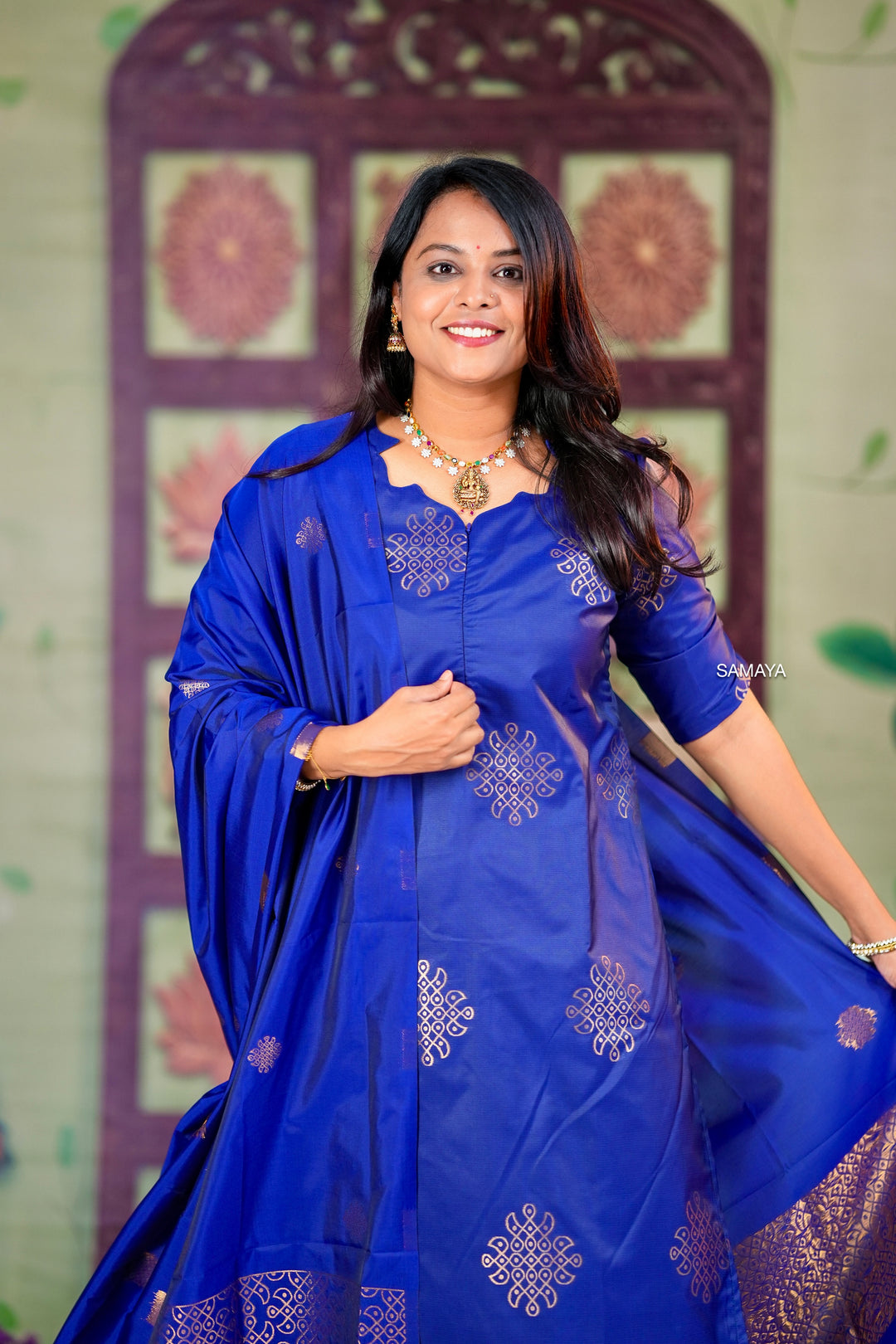 Kollam -blue 3 piece soft silk set