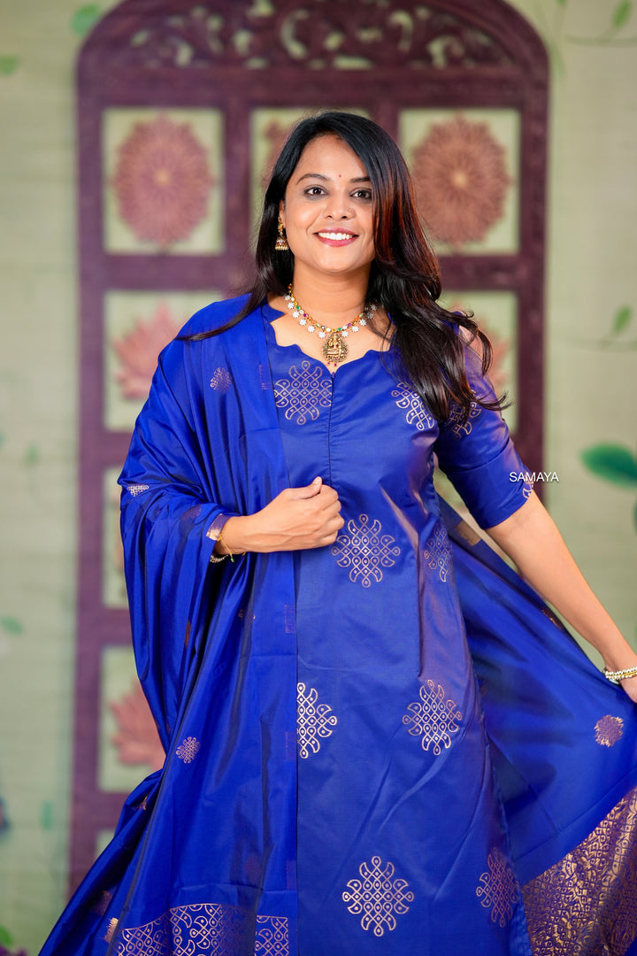 Kollam -blue 3 piece soft silk set
