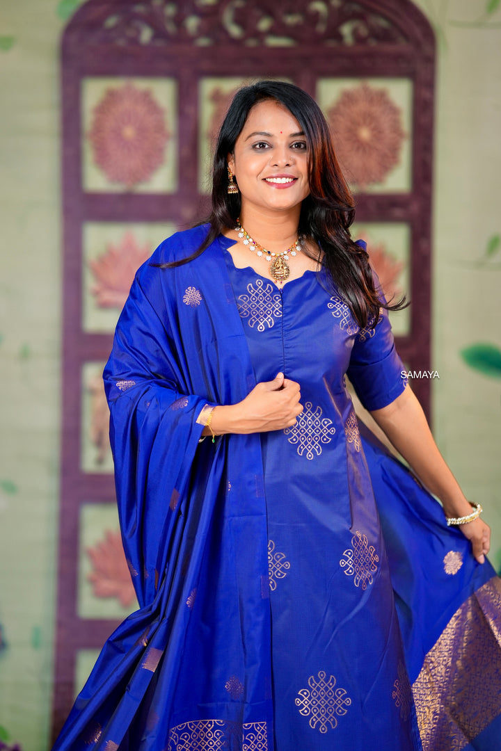 Kollam -blue 3 piece soft silk set