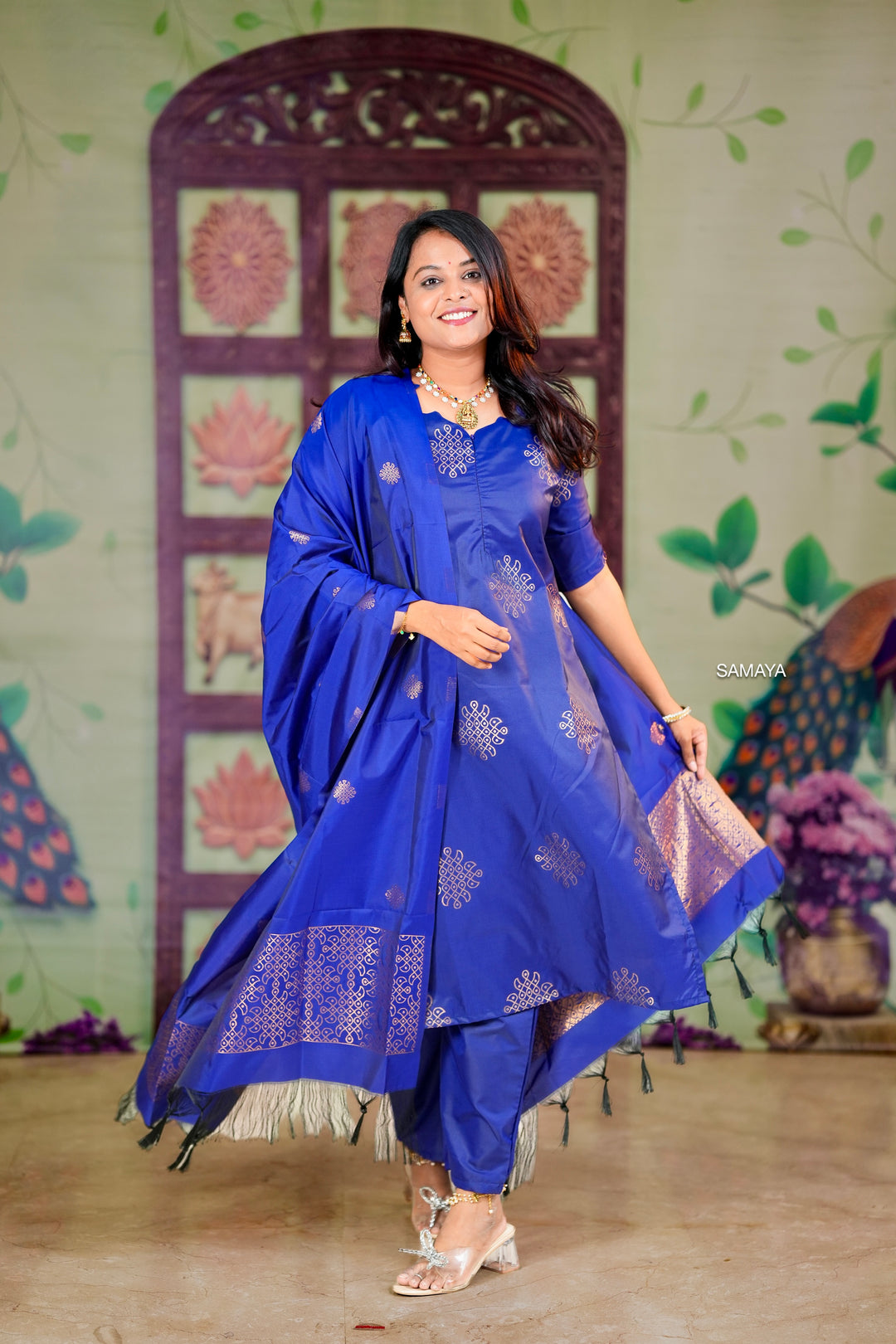 Kollam -blue 3 piece soft silk set