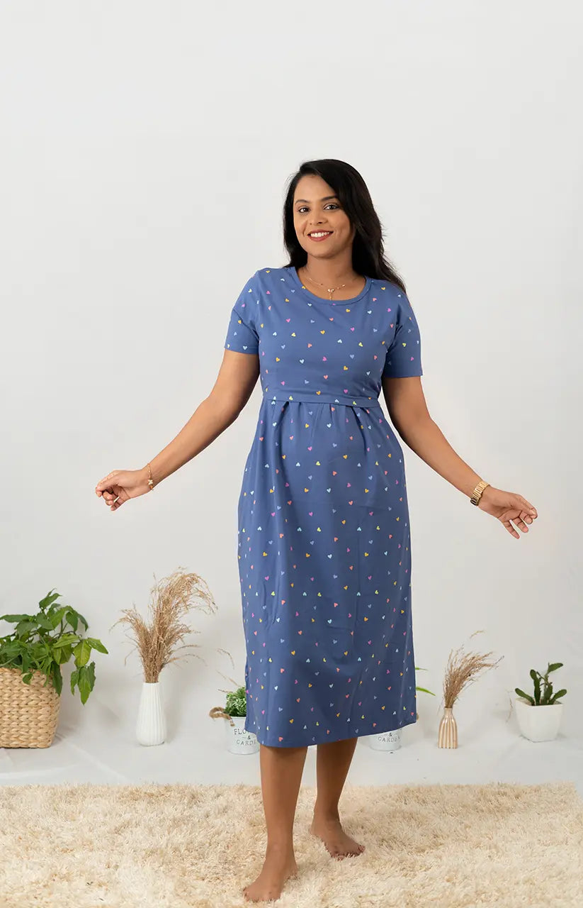 Midi Blue Heart Light Weight( Minor embroidery variation so sold at sale price )