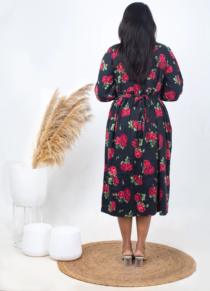 Midi Red Roja thick  Weight dress( Minor embroidery variation so sold at sale price )