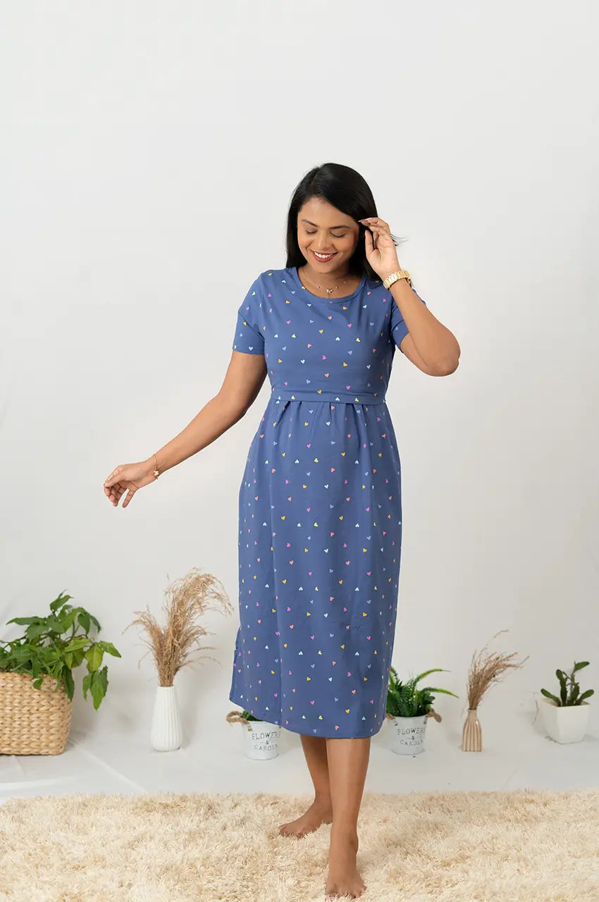 Midi Blue Heart Light Weight( Minor embroidery variation so sold at sale price )