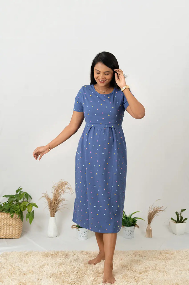 Midi Blue Heart Light Weight( Minor embroidery variation so sold at sale price )