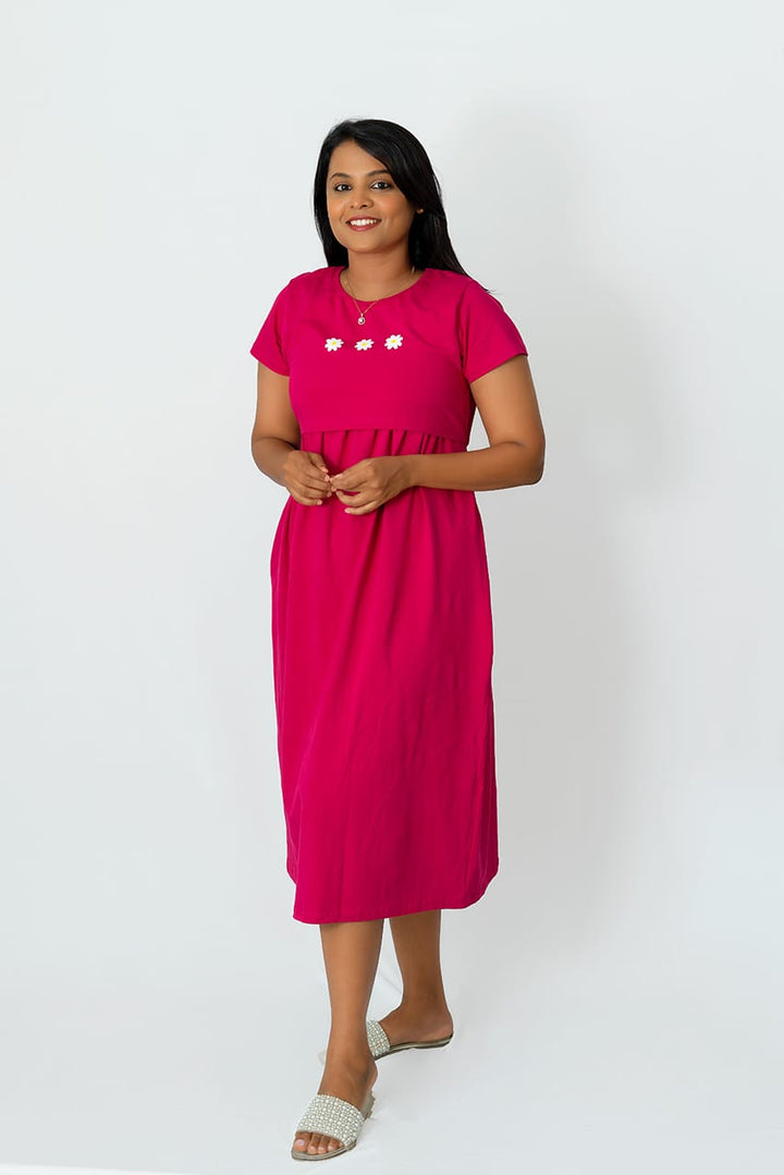 Midi Hot pink light weight summer collections dress( Minor embroidery variation so sold at sale price )
