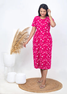 Midi Hot Pink normal  Weight  dress ( Samaya exclusive premium fabric )