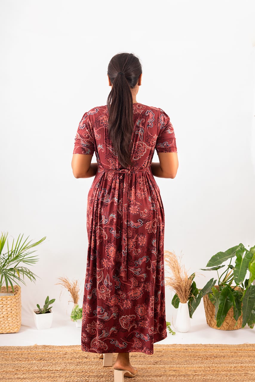 Maxi Dress - Retro Rusty Lightweight Dress ( Minor embroidery variation )
