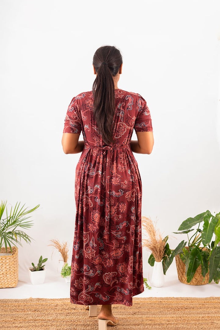Maxi Dress - Retro Rusty Lightweight Dress ( Minor embroidery variation )