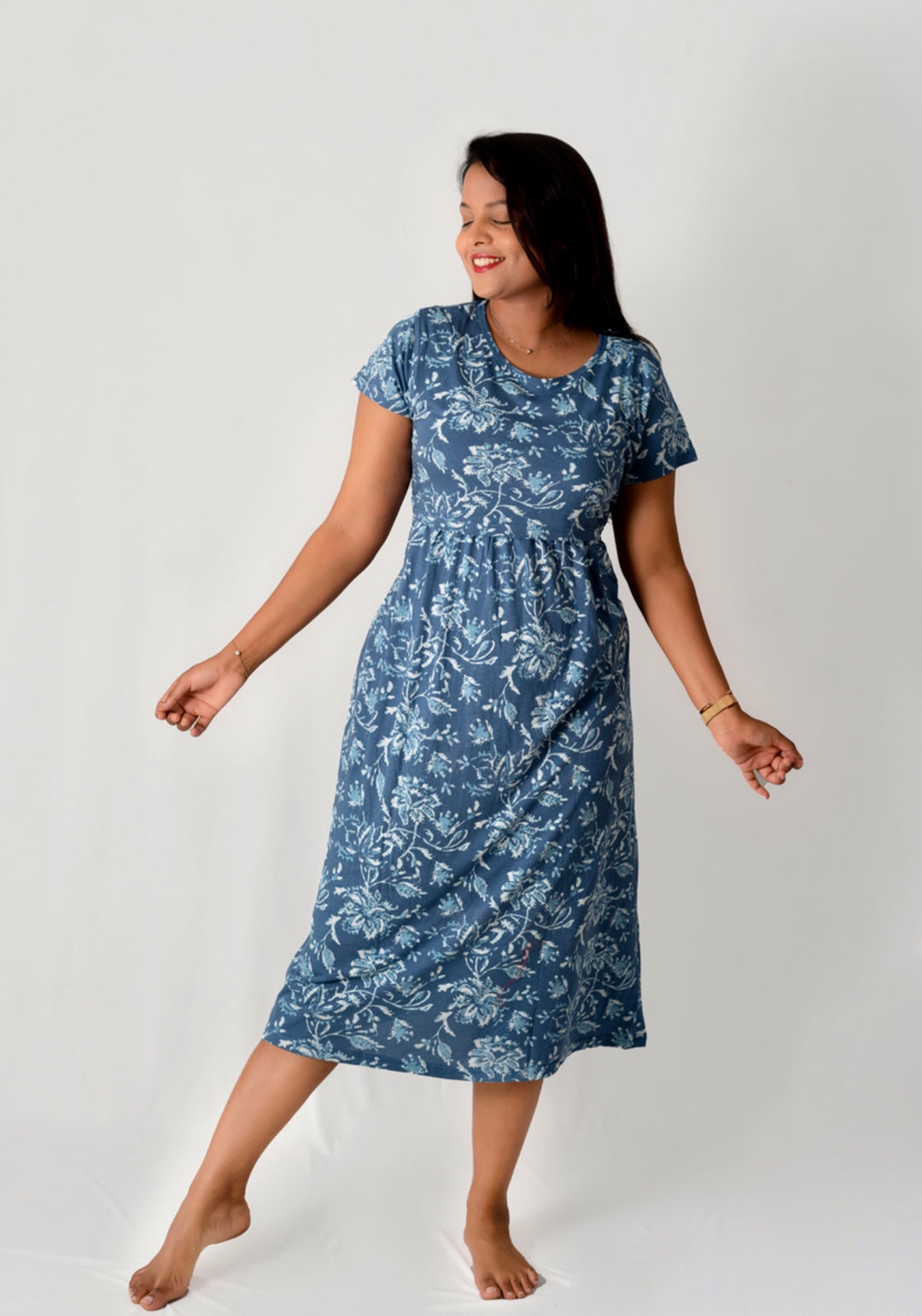 Midi Blue floral Ultra light weight( Minor embroidery variation so sold at sale price )