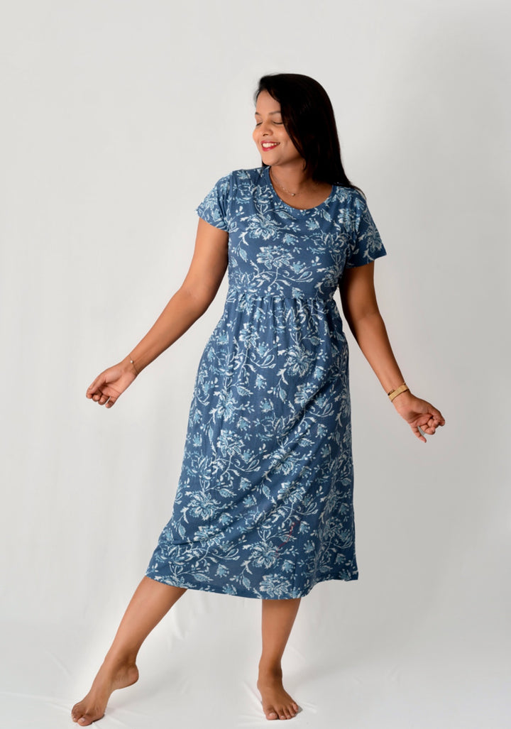 Midi Blue floral Ultra light weight( Minor embroidery variation so sold at sale price )