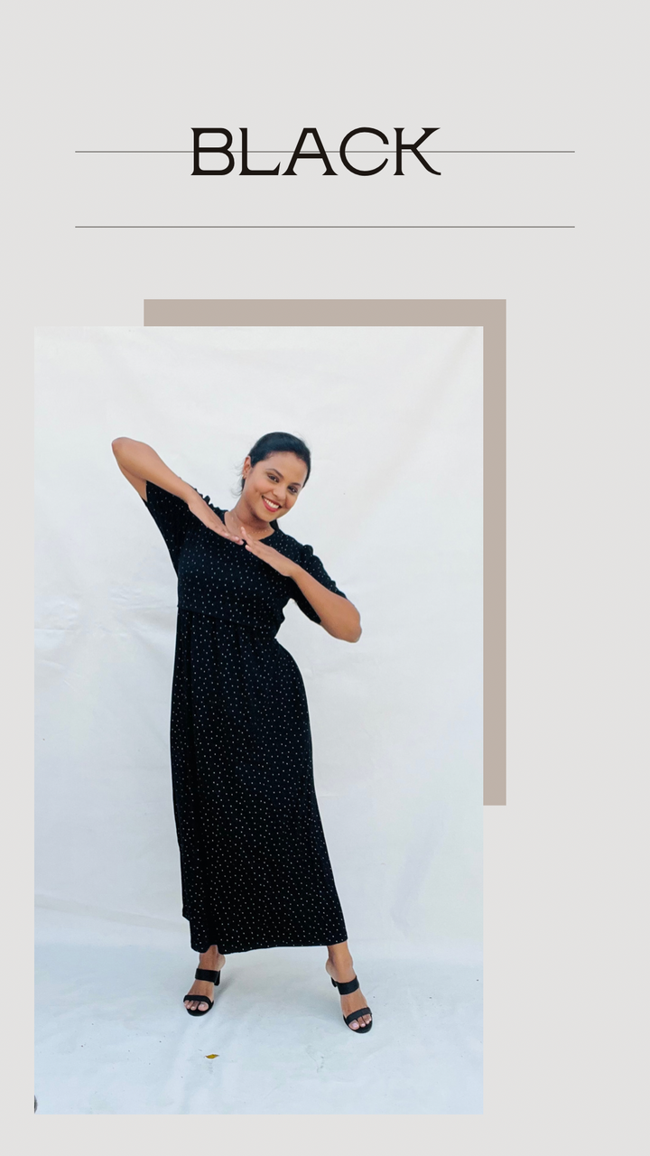 Ribbed Maxi Dress -black dots