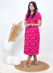 Midi Hot Pink normal  Weight  dress ( Samaya exclusive premium fabric )