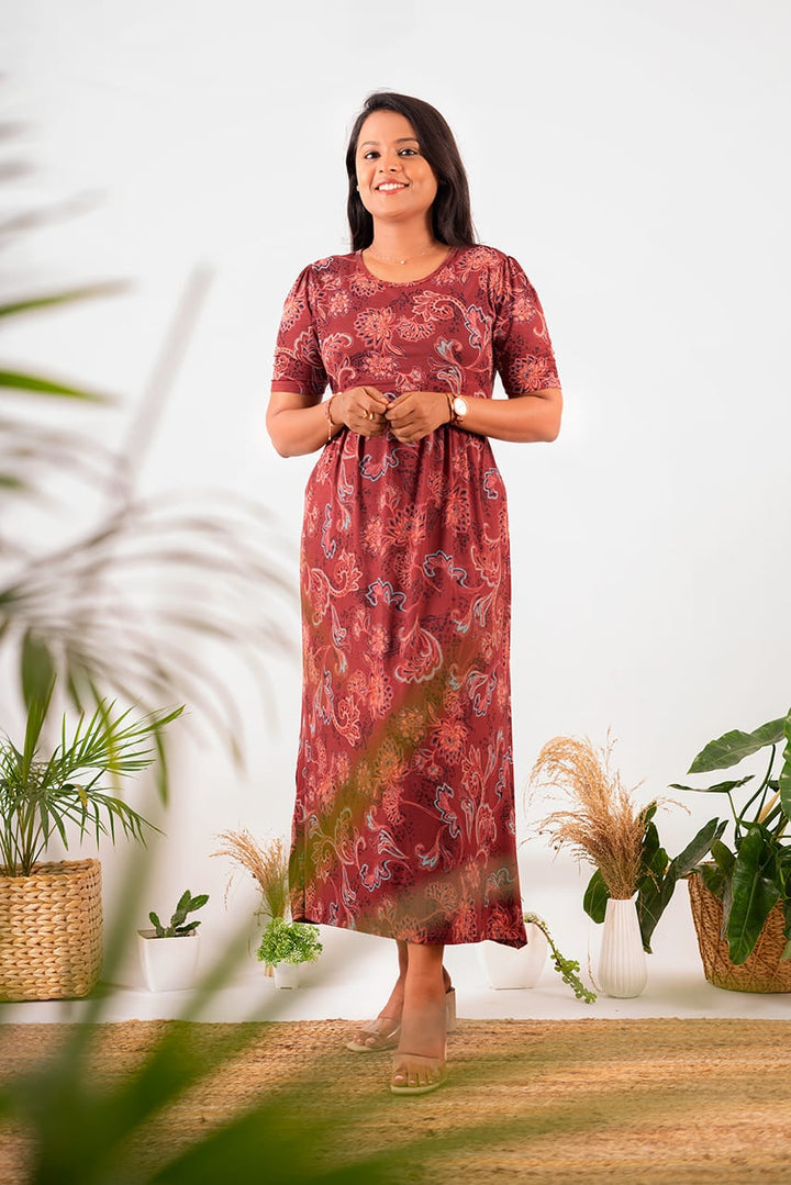 Maxi Dress - Retro Rusty Lightweight Dress ( Minor embroidery variation )