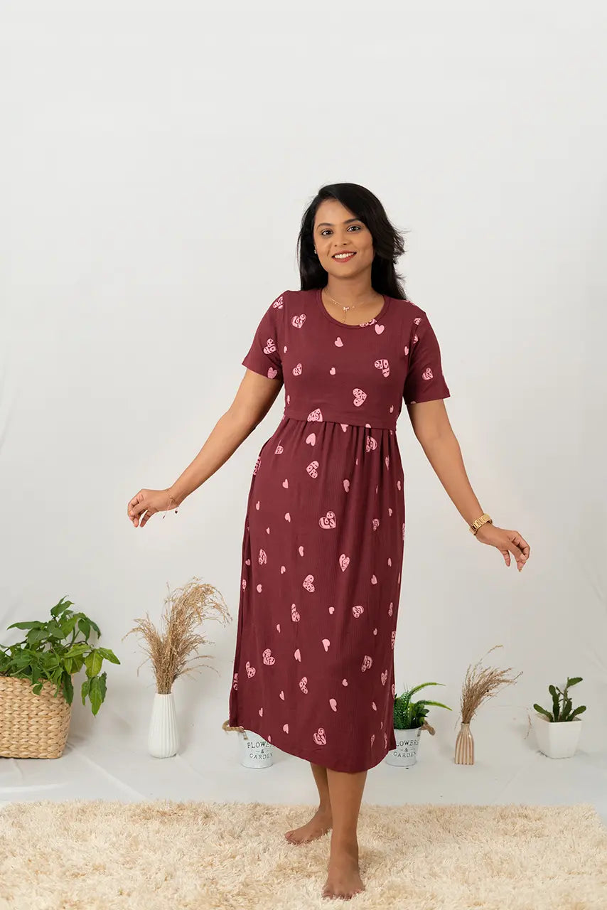 Midi wine Heart Ribbed( Minor embroidery variation )( Samaya exclusive premium fabric )